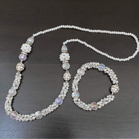Convertible Handmade White/Clear Crystal Glass Beads Magnetic Clasps Jewelry Set - Picture 8 of 16